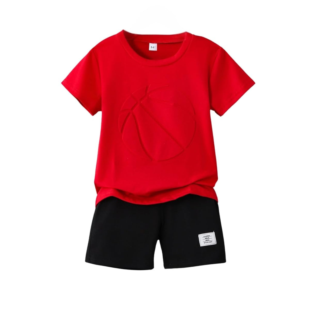 Boys 2 Piece Outfits Short Sleeve Basketball Pattern T-Shirt and Shorts Summer Clothes for Kids 5-12 Years