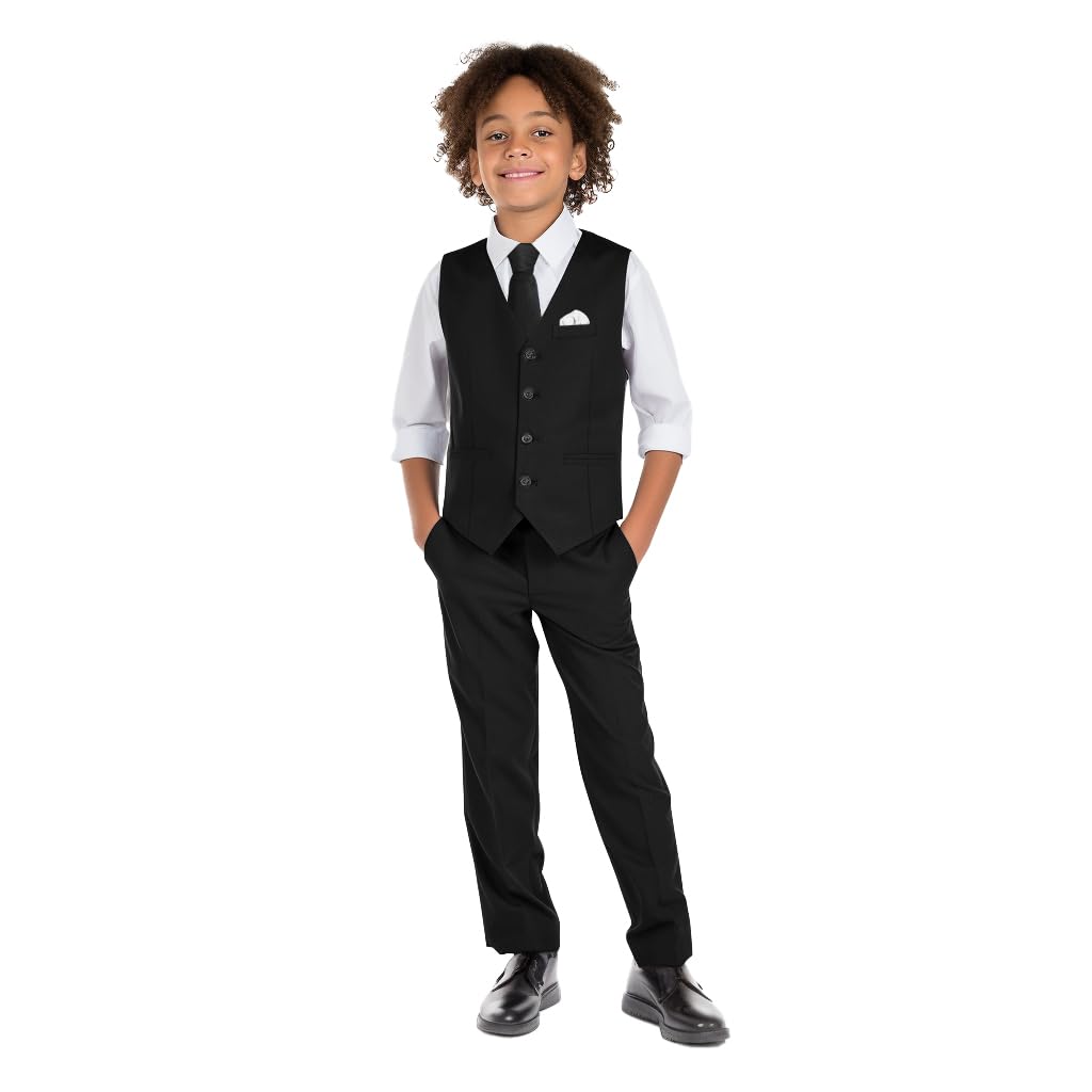 Boys' 6-Piece Formal Slim Fit Suit Vest Set Adjustable Waist