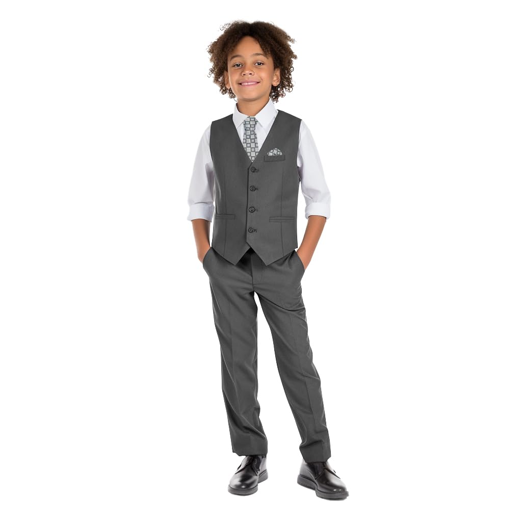 Boys' 6-Piece Formal Slim Fit Suit Vest Set Adjustable Waist