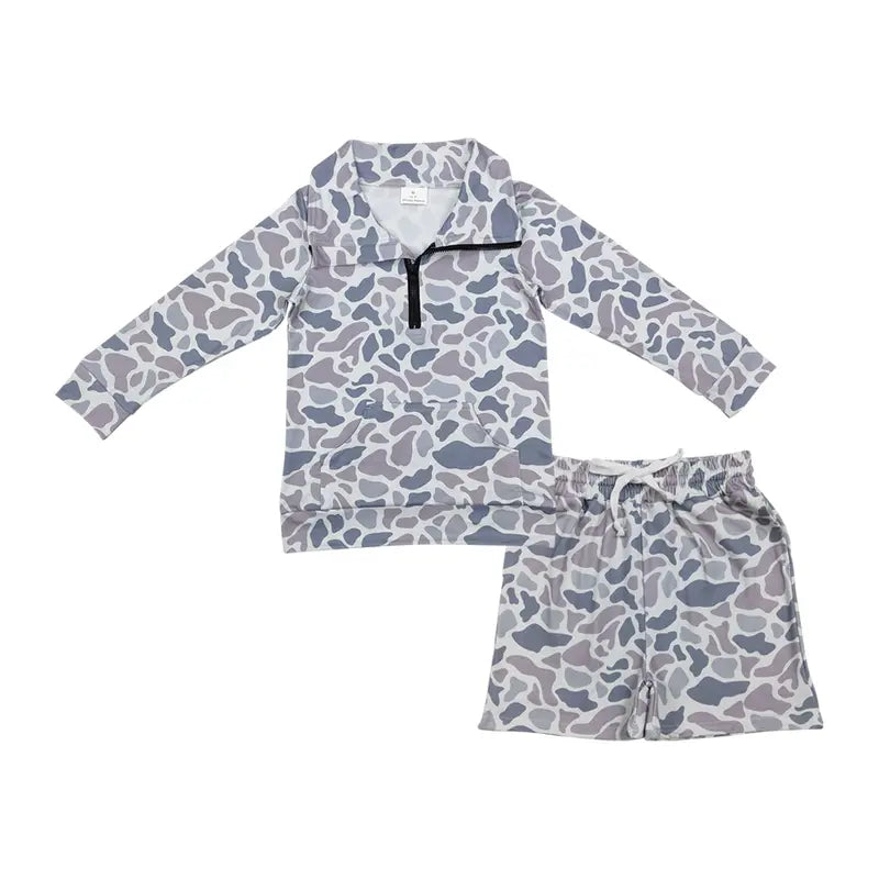 Boys  Camo 2-Piece Set - Cute Comfy Casual Sweatshirt & Shorts, Kids' Fashion Must-Haves for 4-5 Years Old Boys, Camouflage Set, Print Set, Child-Sized Boys' Sets