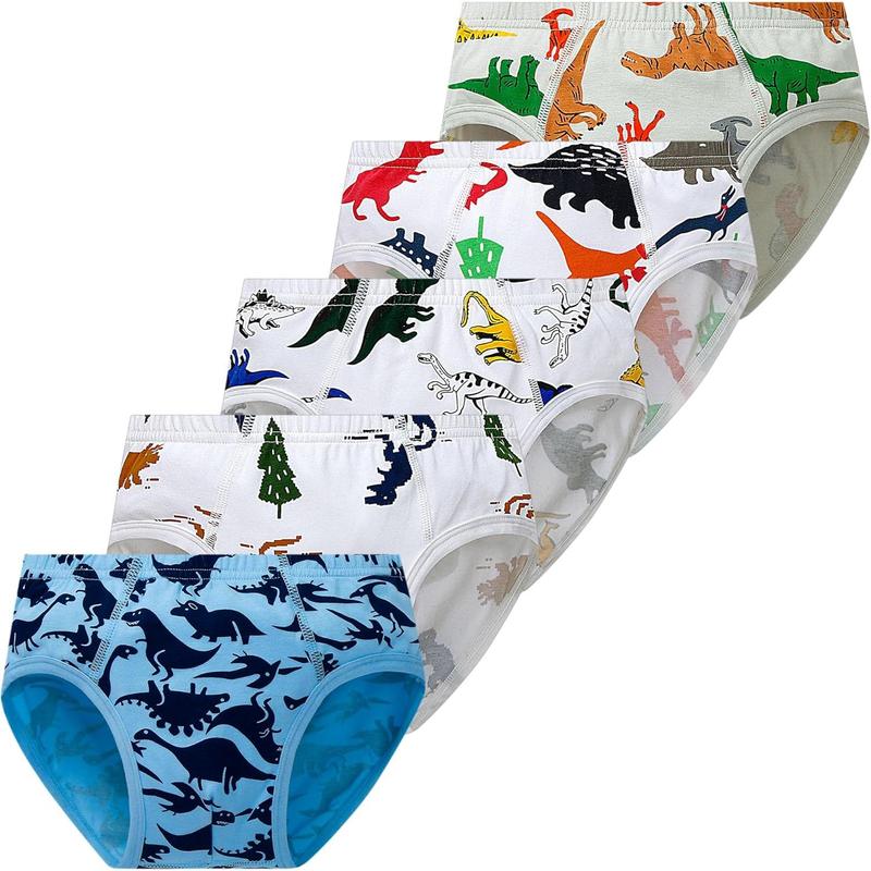 X-UDW01 Pure Cotton Boys' Briefs Set - 5 Pairs All Season Printed Underwear, Skin-Friendly Breathable #6 Briefs #8 Airplane Dinosaur Prints for Toddlers