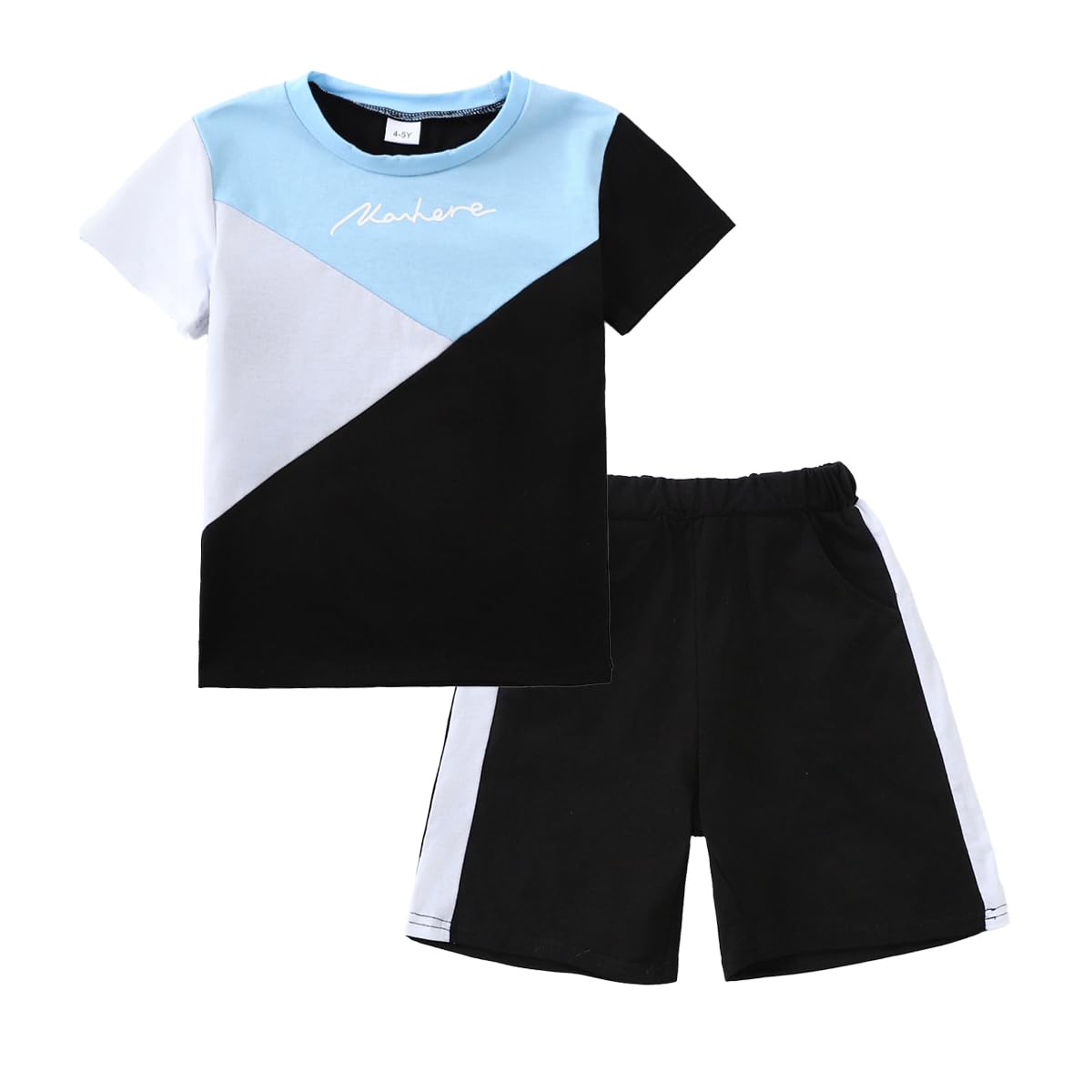 Ayzozuy Boy Clothes Colorblock Top + Drawstring Waist Shorts 2 Pieces Kid Summer Outfits Set