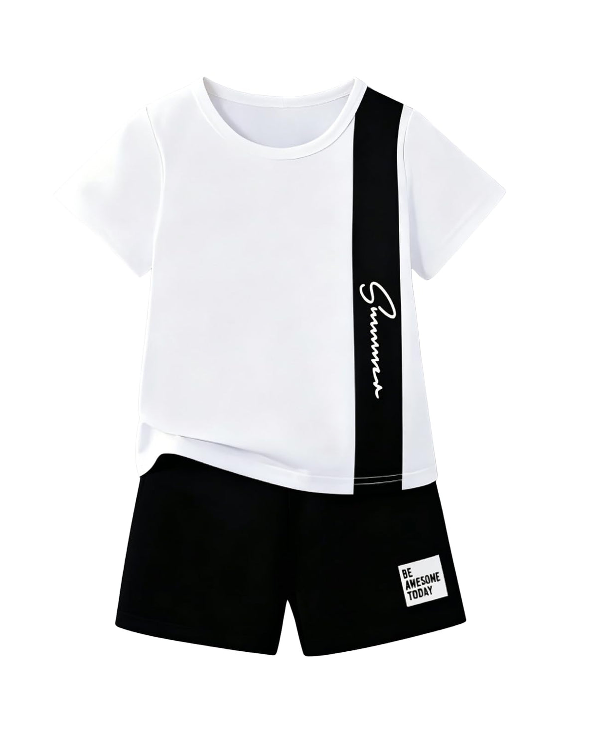 Ayzozuy Boy Clothes Colorblock Top + Drawstring Waist Shorts 2 Pieces Kid Summer Outfits Set