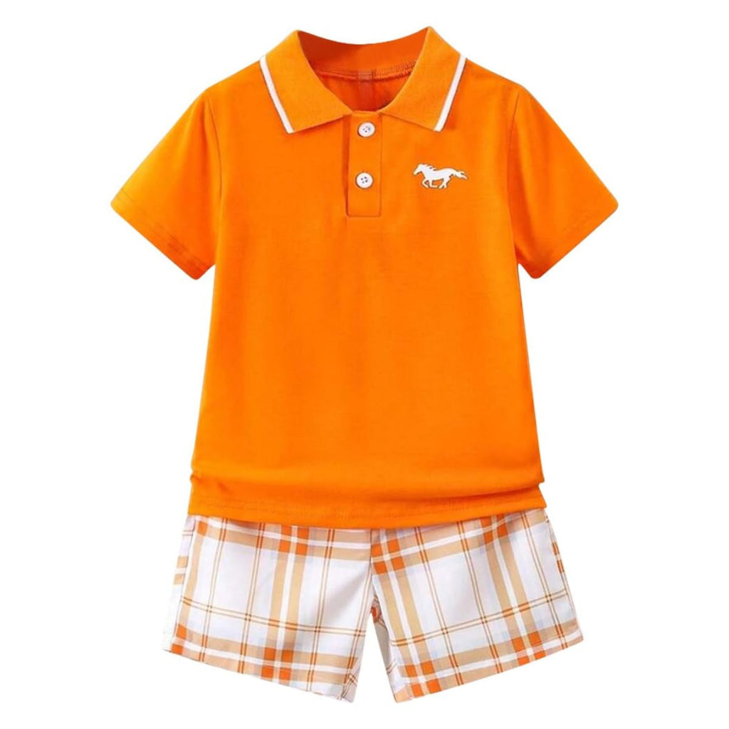 Kids Tween Boy Clothes Casual Short Sleeve Polo Shirt + Plaid Print 2Pcs Shorts Summer Clothing Set