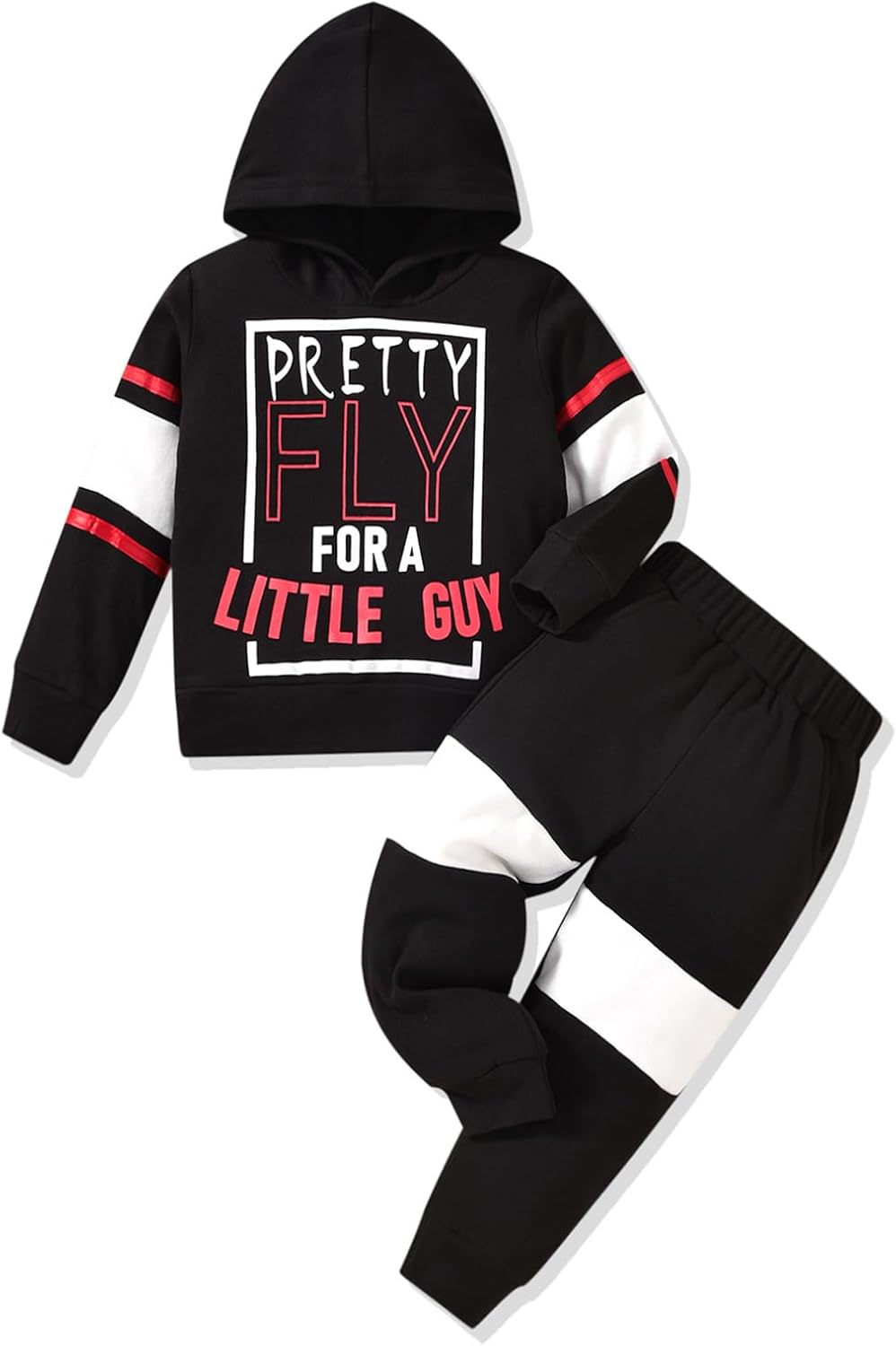 HINTINA Toddler Little Boy Letter Print Hooded Sweatsuit Outfits Long Sleeve Sweatshirt Jogger Fall Winter Clothes Set