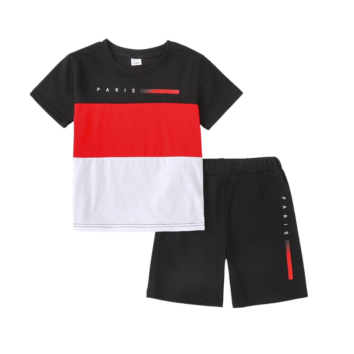 Yoxindax Toddler Kid Boy Clothes Colorblock Letter Graphic Tee Shorts 2PC Summer Outfit Set