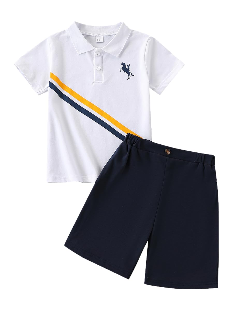 Kids Tween Boy Clothes Casual Short Sleeve Polo Shirt + Plaid Print 2Pcs Shorts Summer Clothing Set