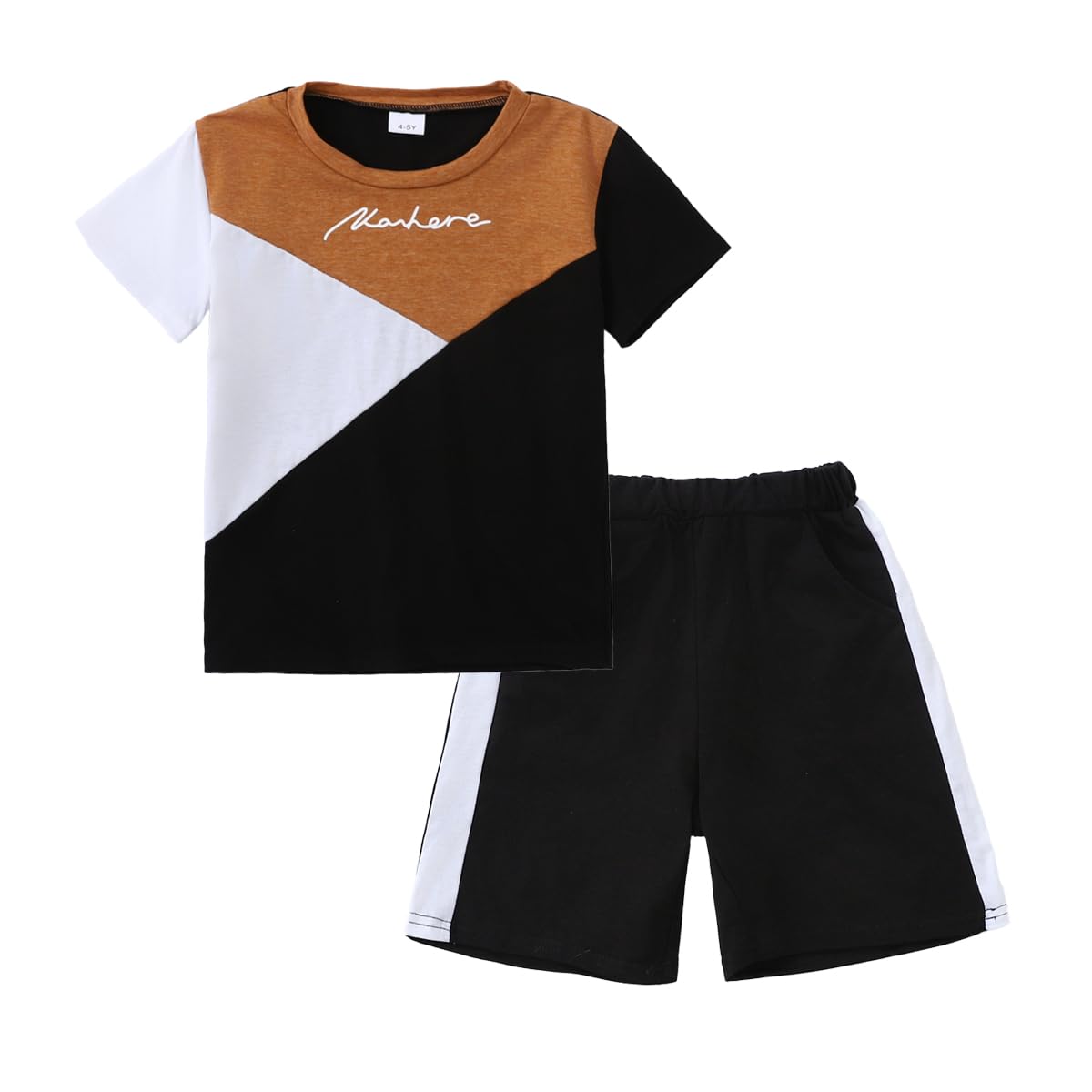 Ayzozuy Boy Clothes Colorblock Top + Drawstring Waist Shorts 2 Pieces Kid Summer Outfits Set