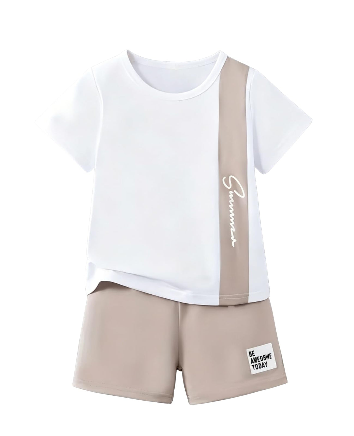 Ayzozuy Boy Clothes Colorblock Top + Drawstring Waist Shorts 2 Pieces Kid Summer Outfits Set