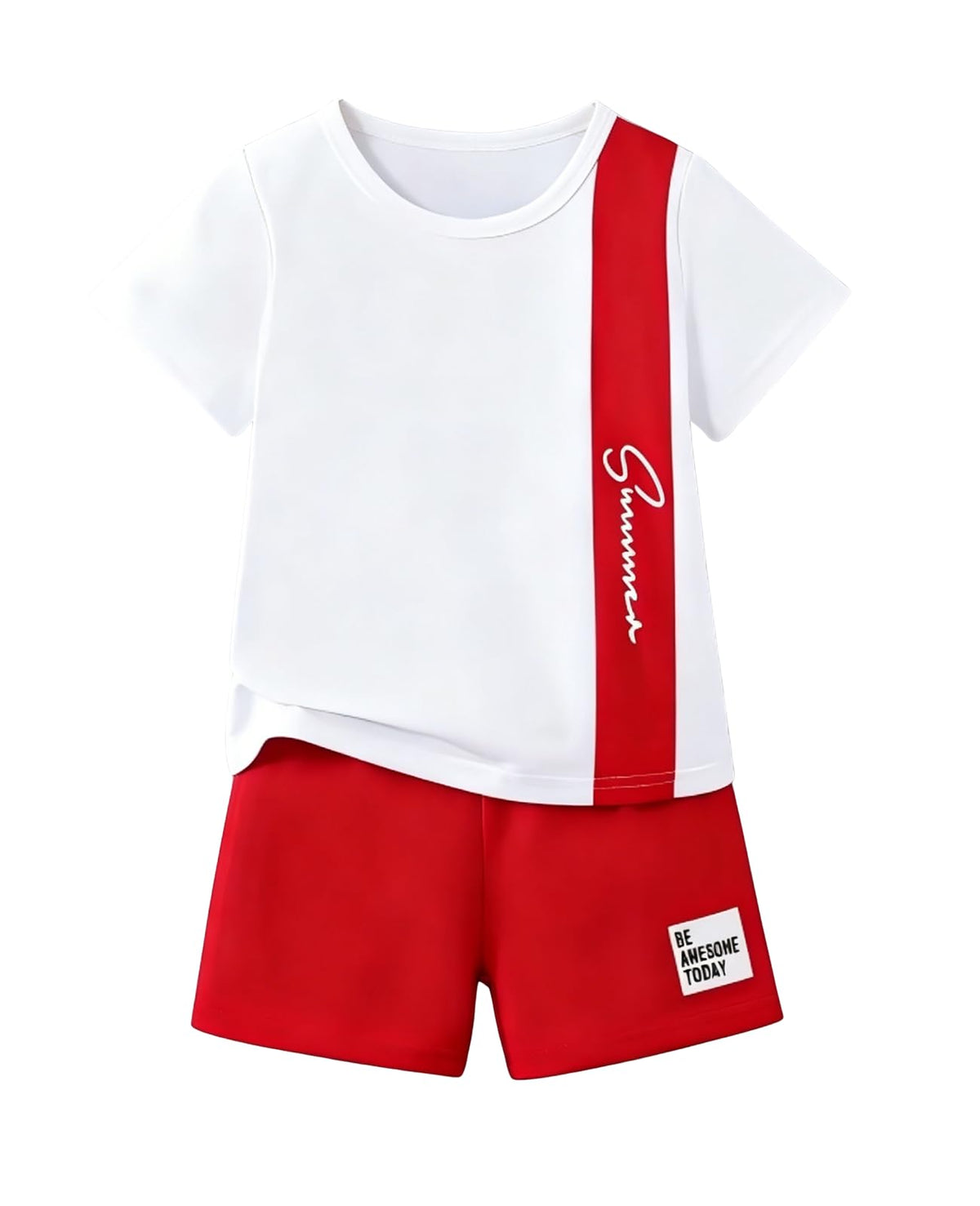 Ayzozuy Boy Clothes Colorblock Top + Drawstring Waist Shorts 2 Pieces Kid Summer Outfits Set