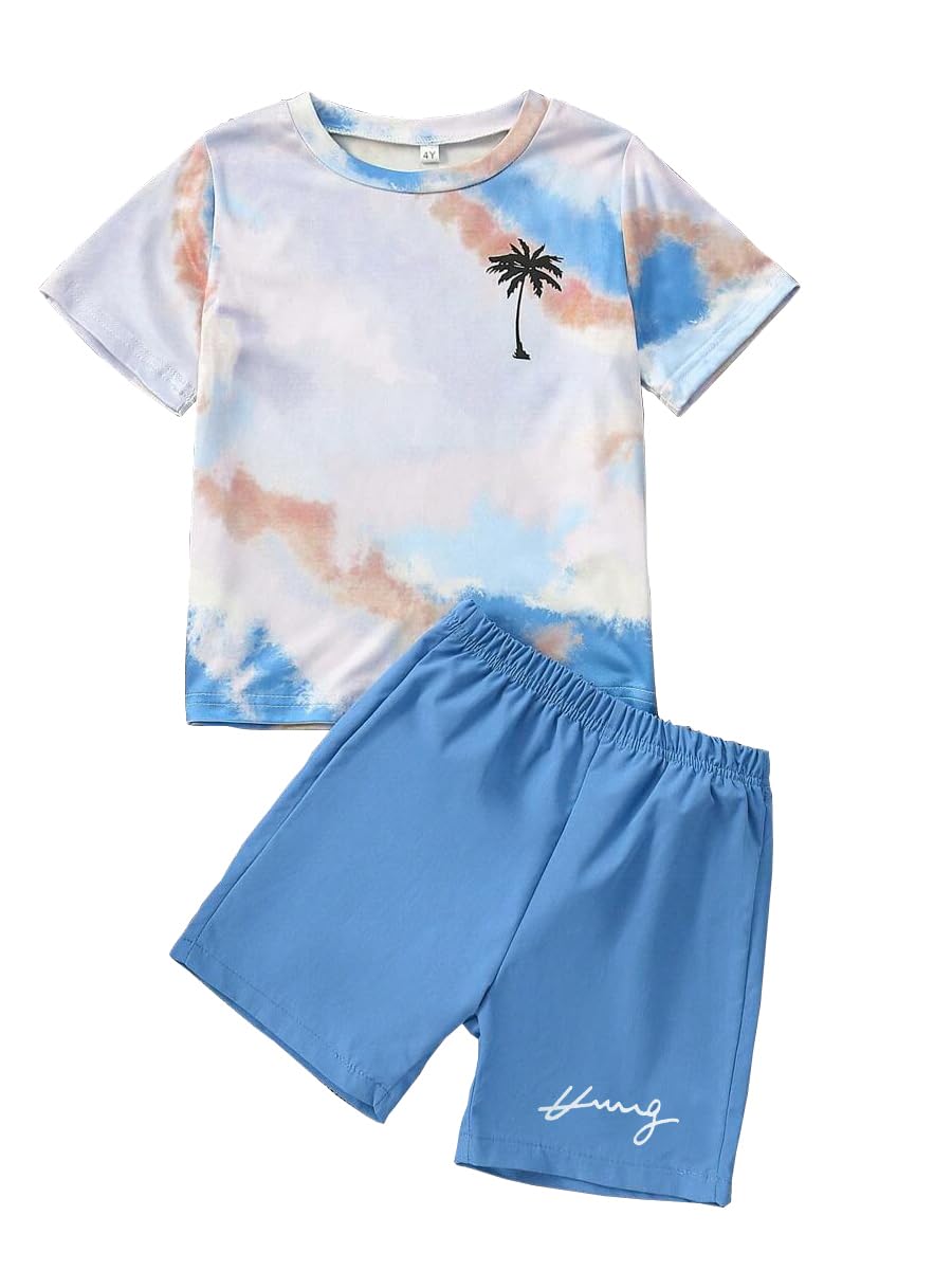 Kid Toddler Baby Boys Clothes Tie-dye Palm Leaf Top 2Pcs Summer Shorts Set