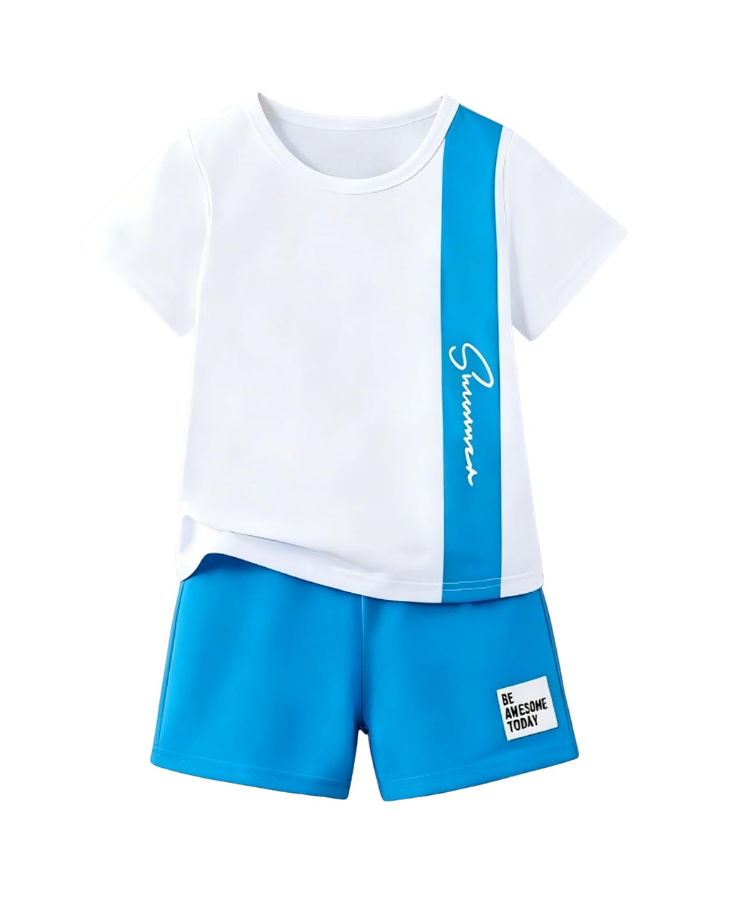 Ayzozuy Boy Clothes Colorblock Top + Drawstring Waist Shorts 2 Pieces Kid Summer Outfits Set