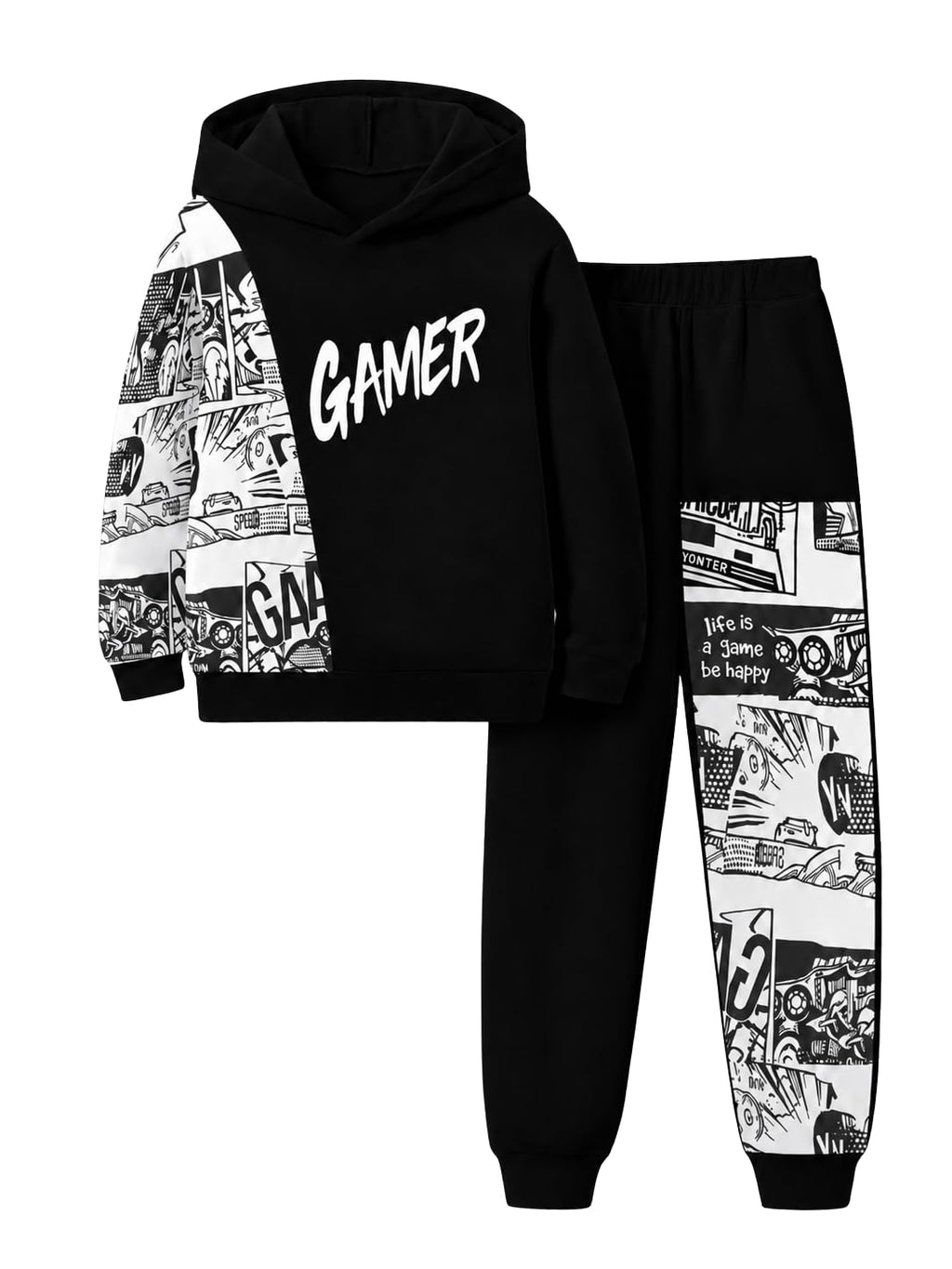OLMRJKD Boys Clothes Long Sleeve Colorblock Hoodie Sweatshirt & Pant 2PCS Fall Outfits Size 5-12 Years