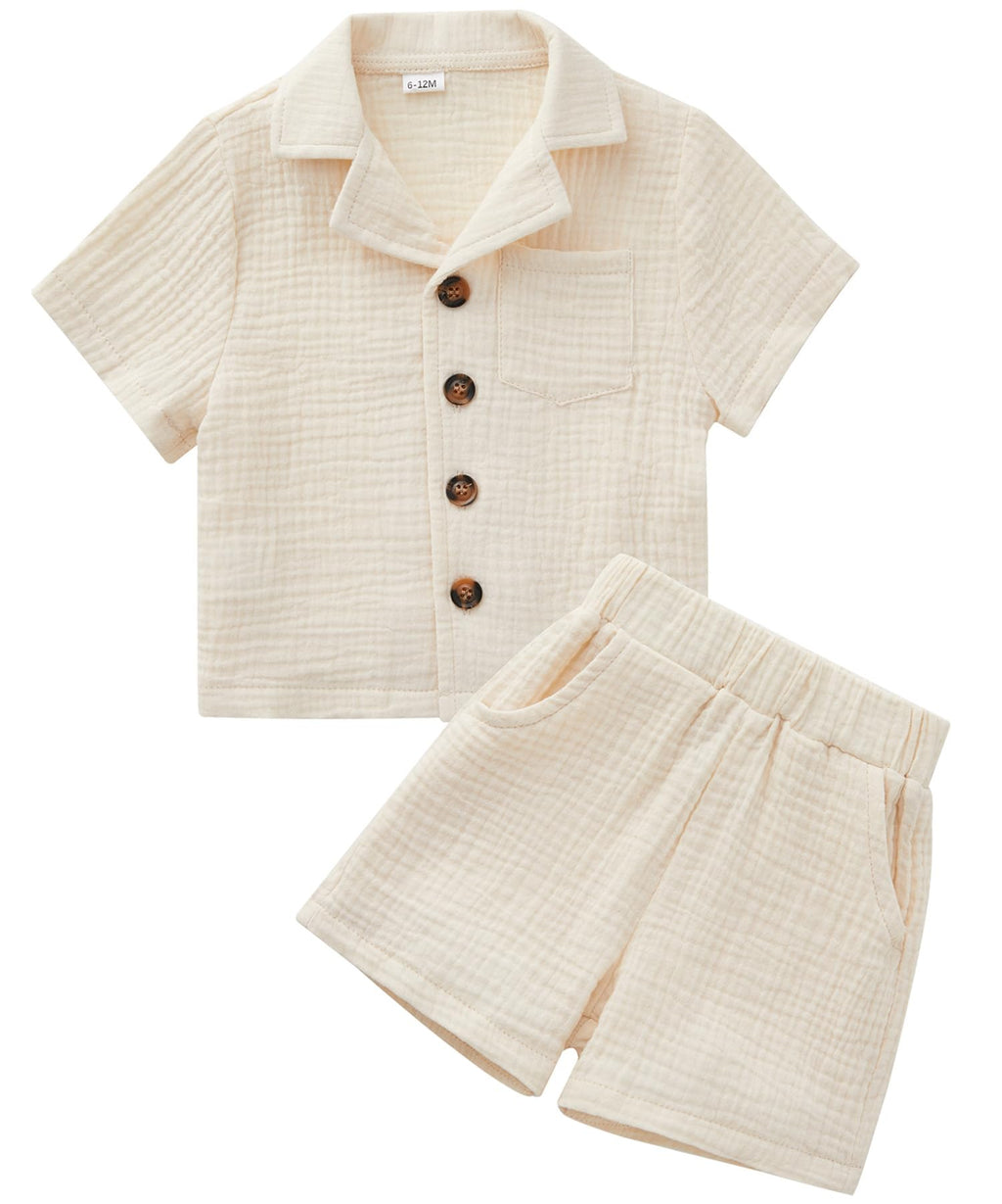 SALNIER Toddler Baby Boy Summer Outfit Set Cuban Shirt Shorts