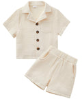 SALNIER Toddler Baby Boy Summer Outfit Set Cuban Shirt Shorts
