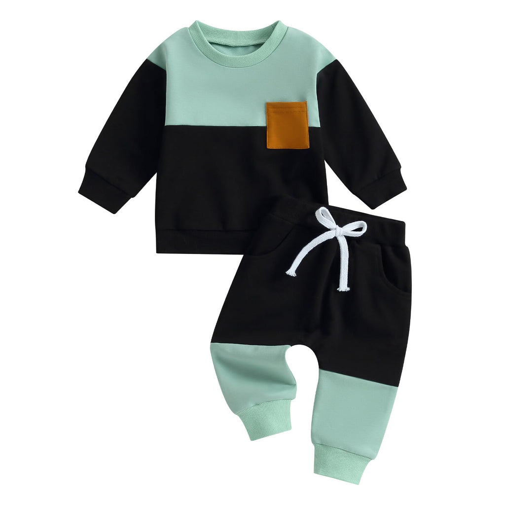 Kupretty Toddler Baby Boy Clothes Color Block Sweatshirt Pants Set
