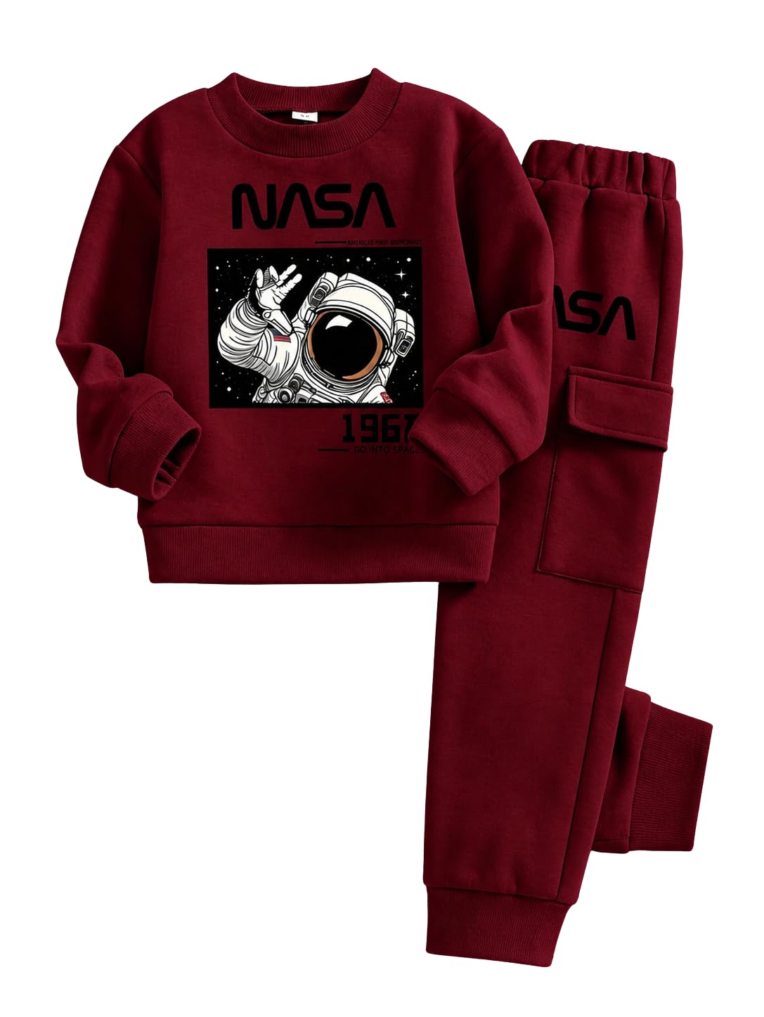 Size 5-12 Years Boys 2 Piece Outfits Long Sleeve Solid Astronaut Pattern Top and Sweatpants Fall Winter Clothing Set