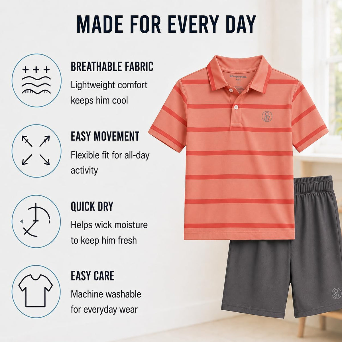 AEROPOSTALE Boys Shorts Set 2 Piece Polo Shirt and Matching Shorts