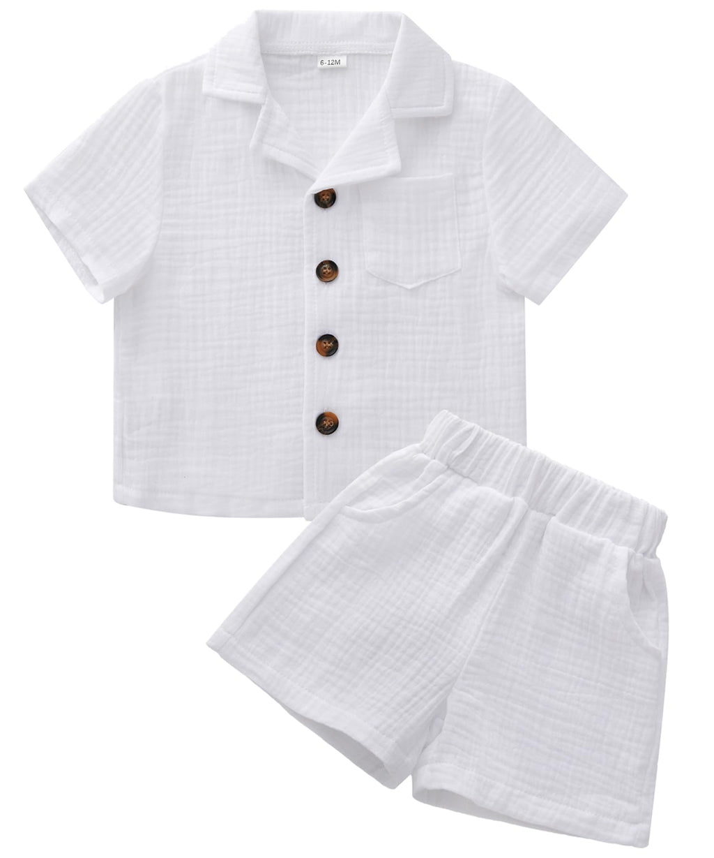 SALNIER Toddler Baby Boy Summer Outfit Set Cuban Shirt Shorts