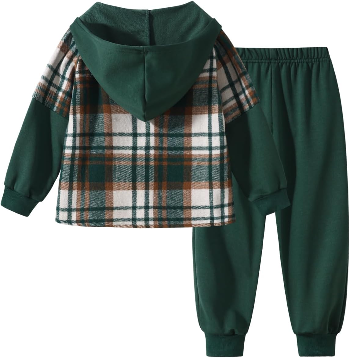 2Pcs Kids Boys Flannel Plaid Shirt Tops Pants Set Hoodie Sweatsuit for Fall Winter Spring Outfits 4-12 Years