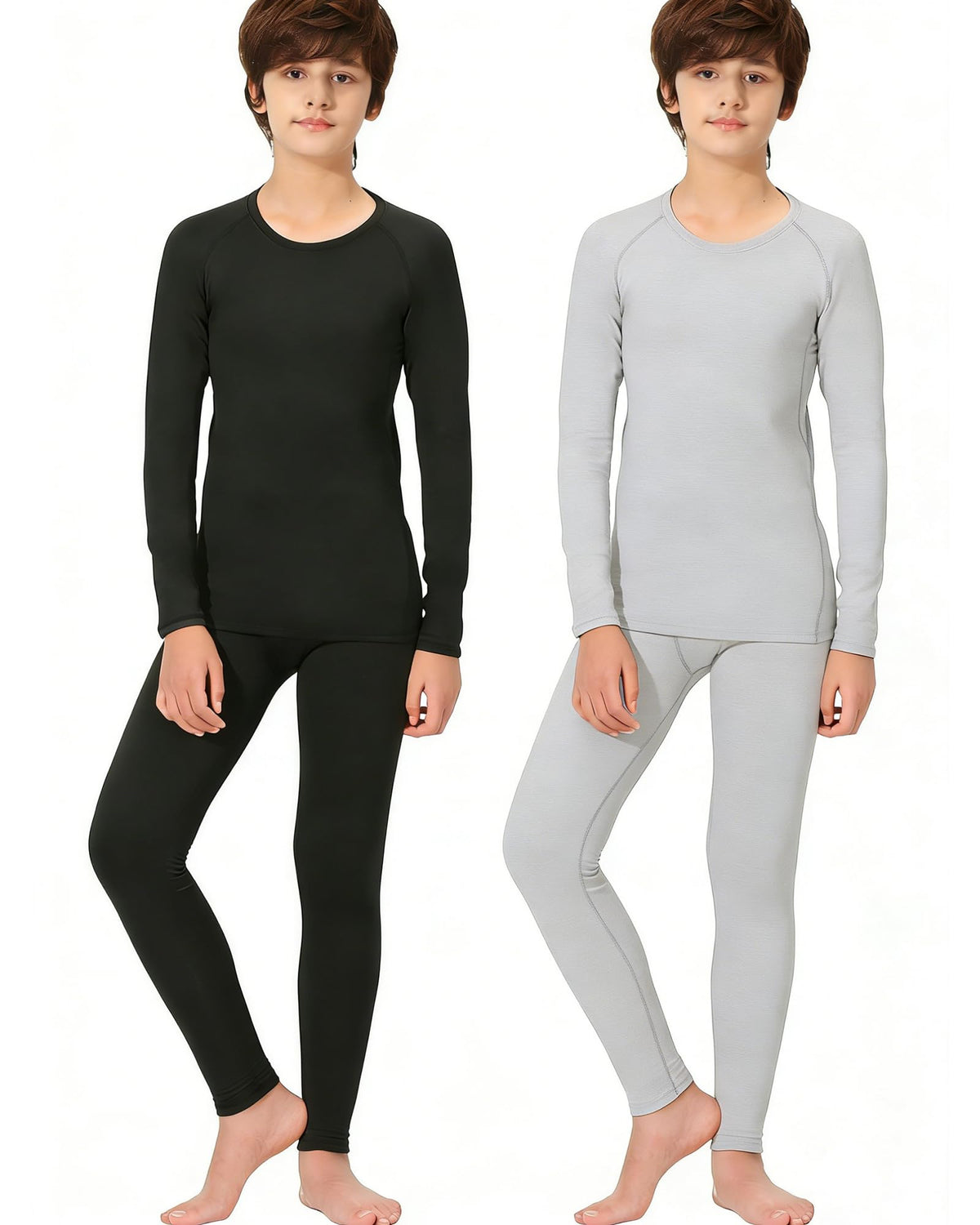 2-Set Boys Thermal Underwear Set Fleece Lined Compression Long Johns
