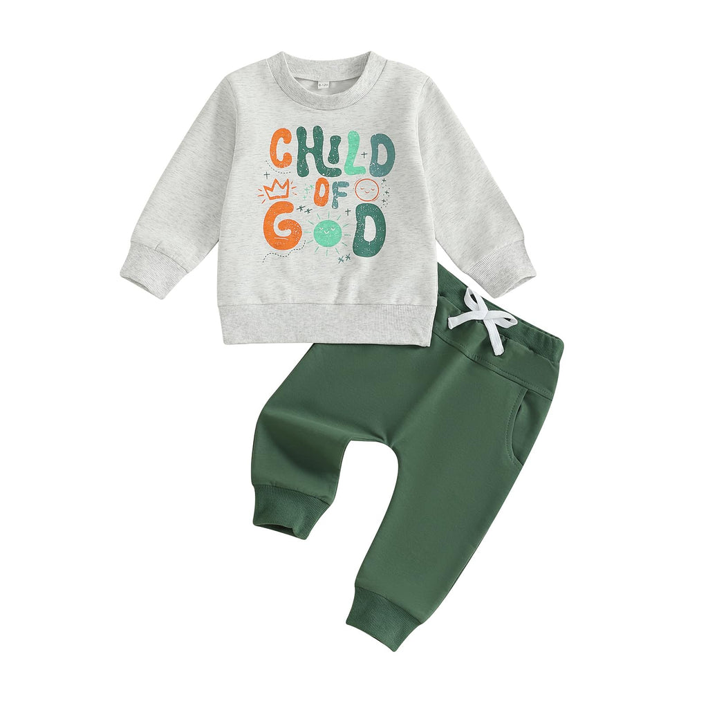 Fernvia Toddler Boy Fall Winter Clothes God Says I Am Long Sleeve Pullover Sweatshirts + Solid Joggers Pants Outfits Set