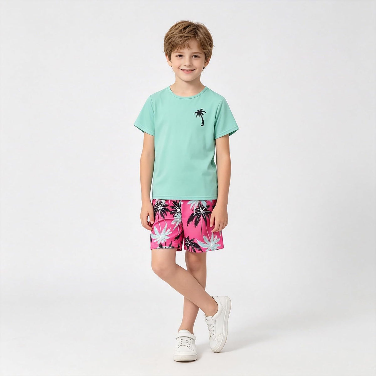 Boys' 6 Piece Summer Holiday Outfits Short Sleeve Graphic T-Shirts Tops and Shorts Sets Beach Casual Clothes 3-14Y