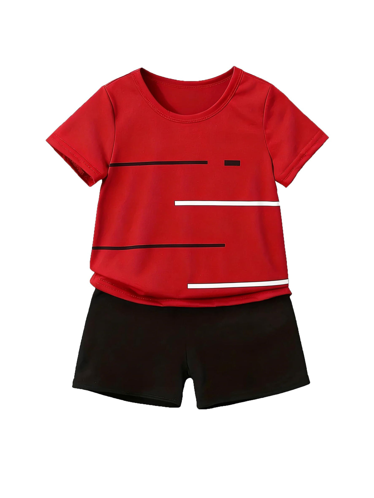 4-8T Toddler Boys 2-Piece Summer Casual Outfit Striped Print Short Sleeve T-Shirt & Shorts Set