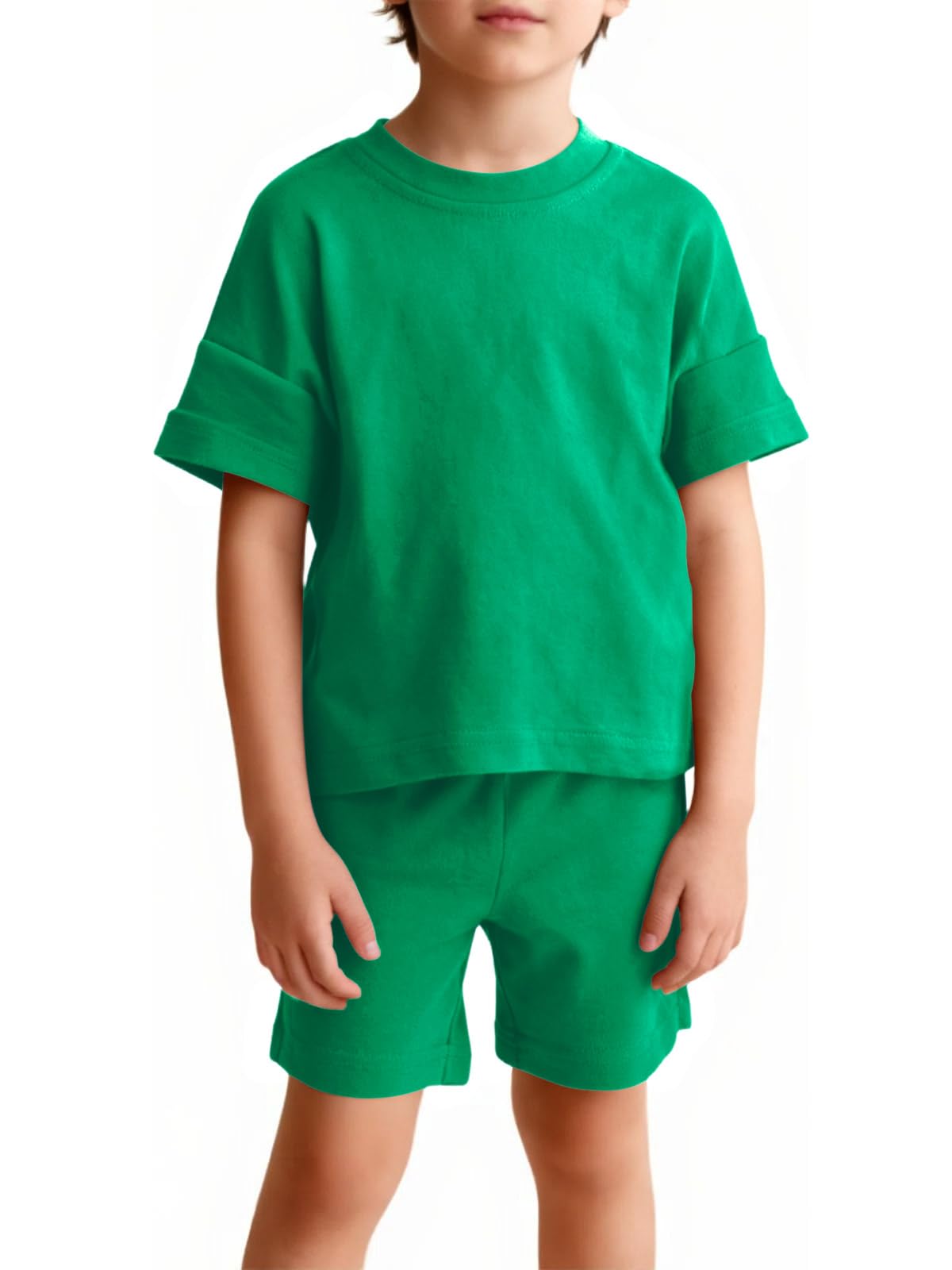 Haloumoning Toddler Baby Boy 2 Piece Summer Outfits Kids Casual Short Sleeve T-Shirts and Elastic Waist Shorts Set 1-8 Years