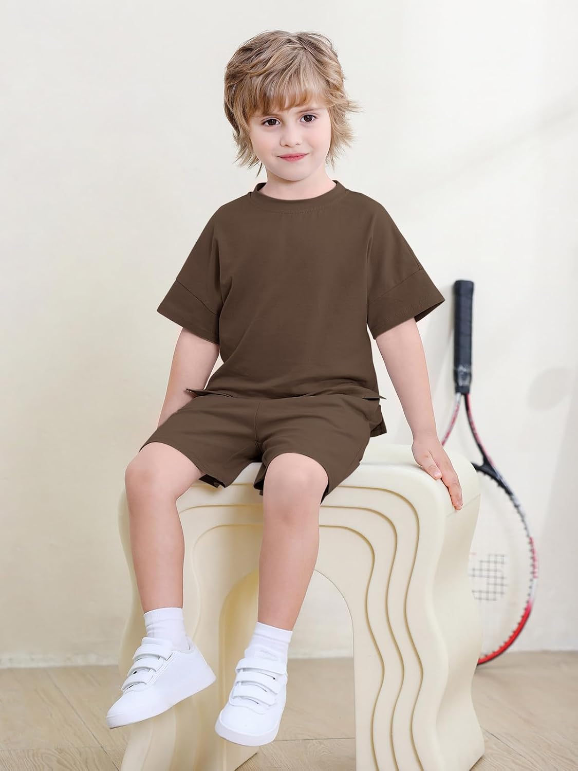 Haloumoning Toddler Baby Boy 2 Piece Summer Outfits Kids Casual Short Sleeve T-Shirts and Elastic Waist Shorts Set 1-8 Years