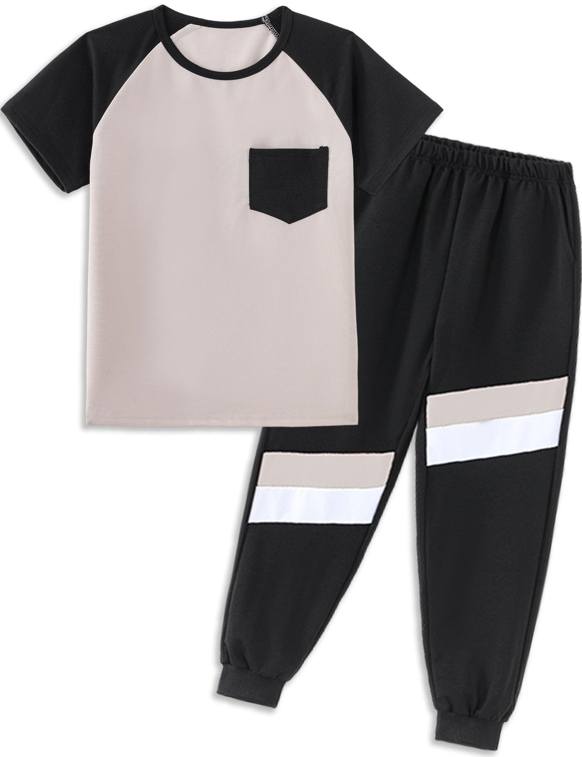 Boys Clothes,Boy outfits 2-Piece Raglan Color blocking Short-Sleeve T-Shirt Color blocking Pant Boys Clothing Set