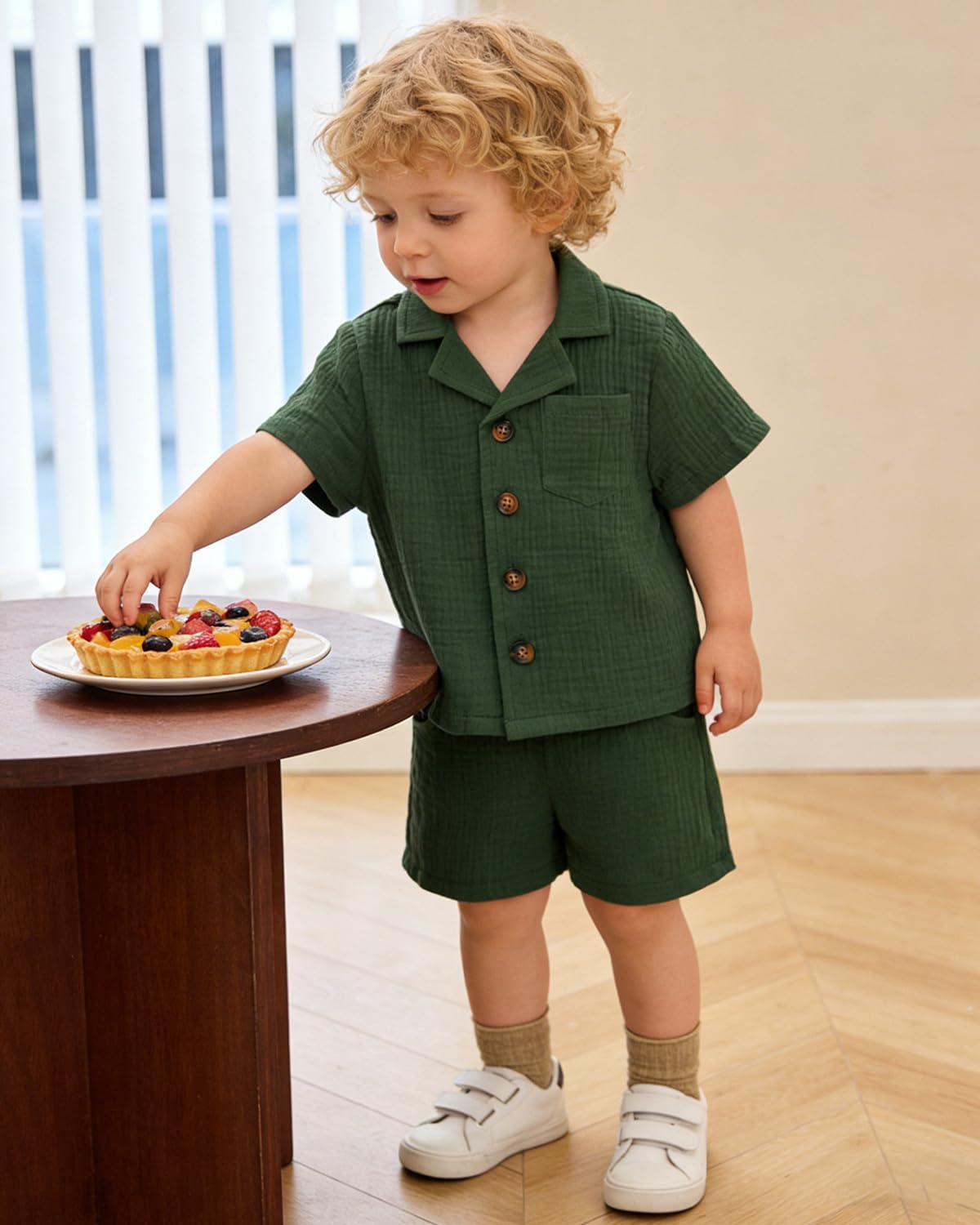 SALNIER Toddler Baby Boy Summer Outfit Set Cuban Shirt Shorts