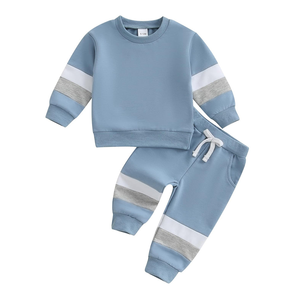 Kuriozud Toddler Baby Boy Fall Winter Clothes Long Sleeve Crewneck Pullover Sweatshirt Jogger Pants Set 2 Piece Outfit