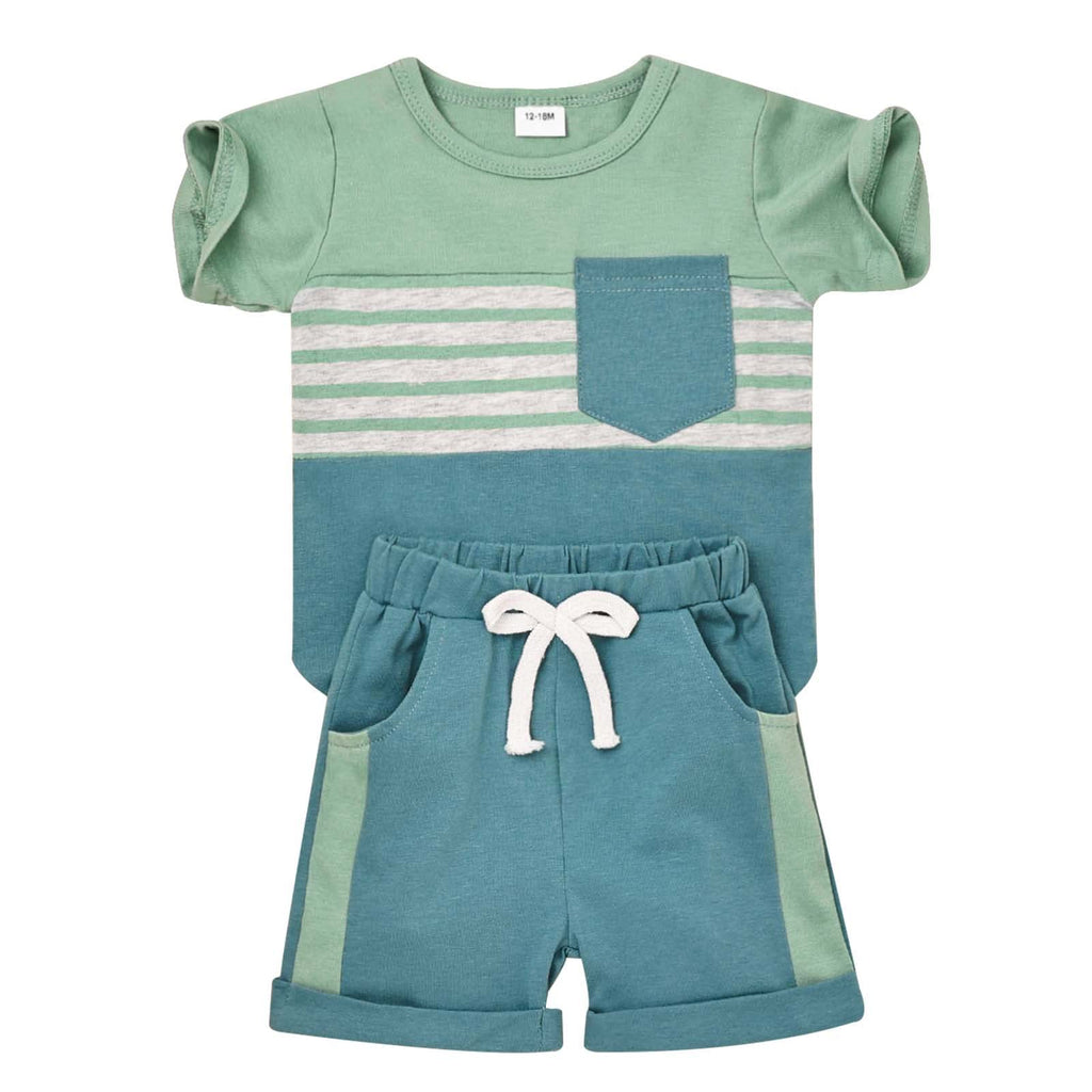 FOCUTEBB Toddler Boy Clothes Summer Patchwork T-Shirt Shorts 2Pc Set 12M-5T