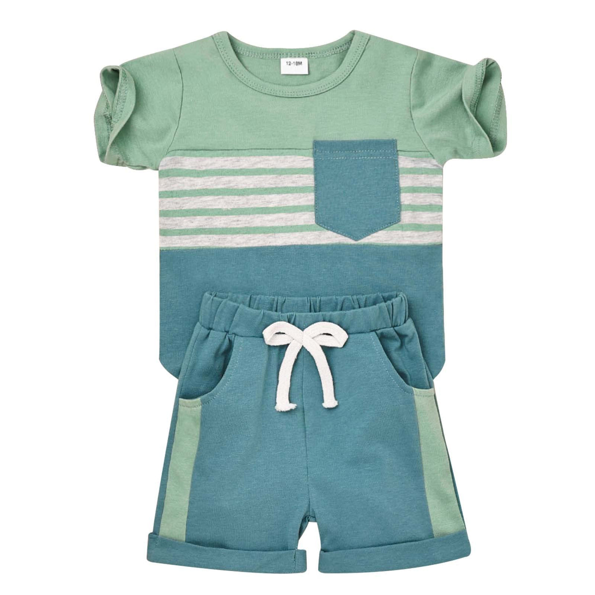 FOCUTEBB Toddler Boy Clothes Summer Patchwork T-Shirt Shorts 2Pc Set 12M-5T