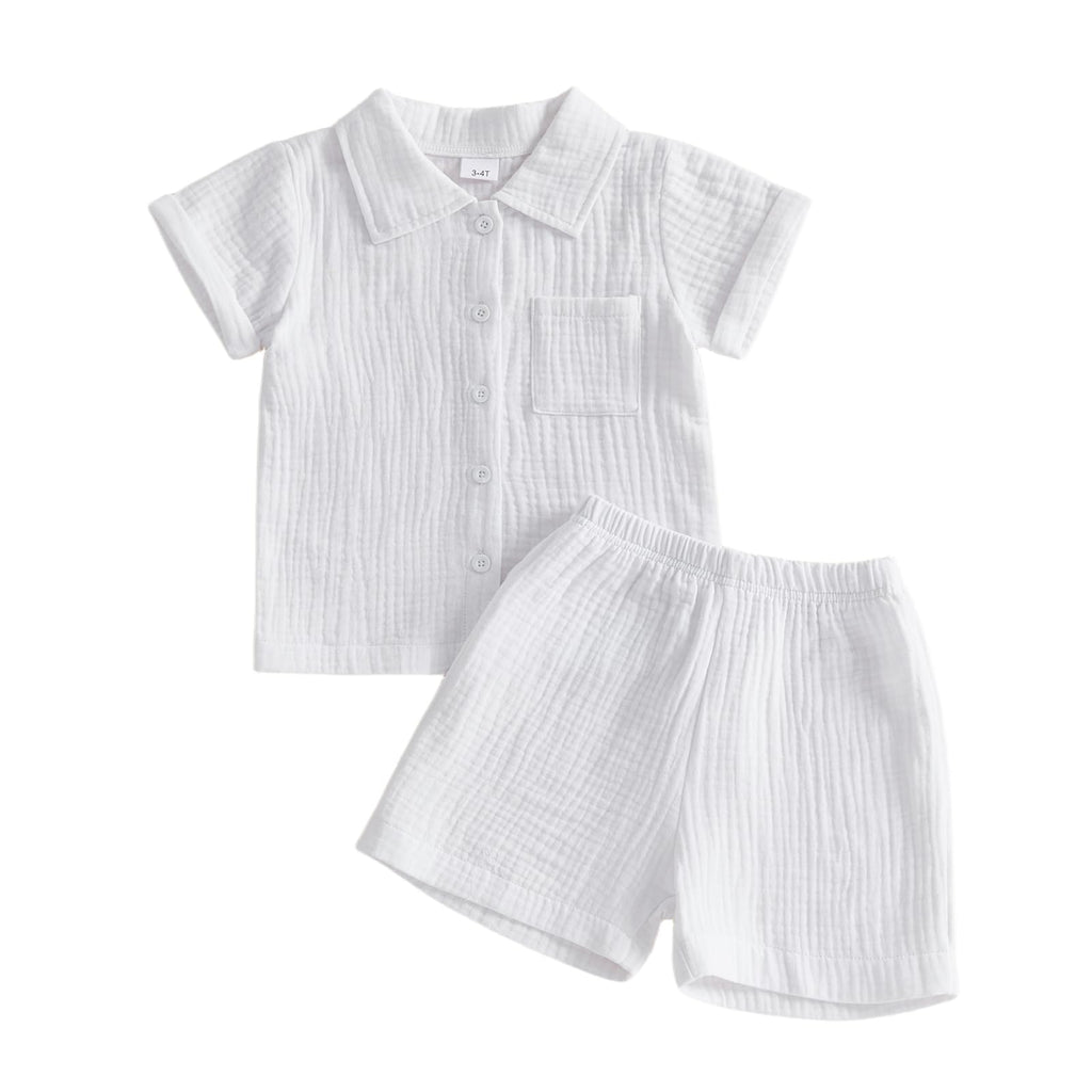 Baby Boys Clothes Set Toddler Infant Boys Button-down Shirt Tops + Cotton Gauze Shorts Summer Outfit 2PCS with Pockets