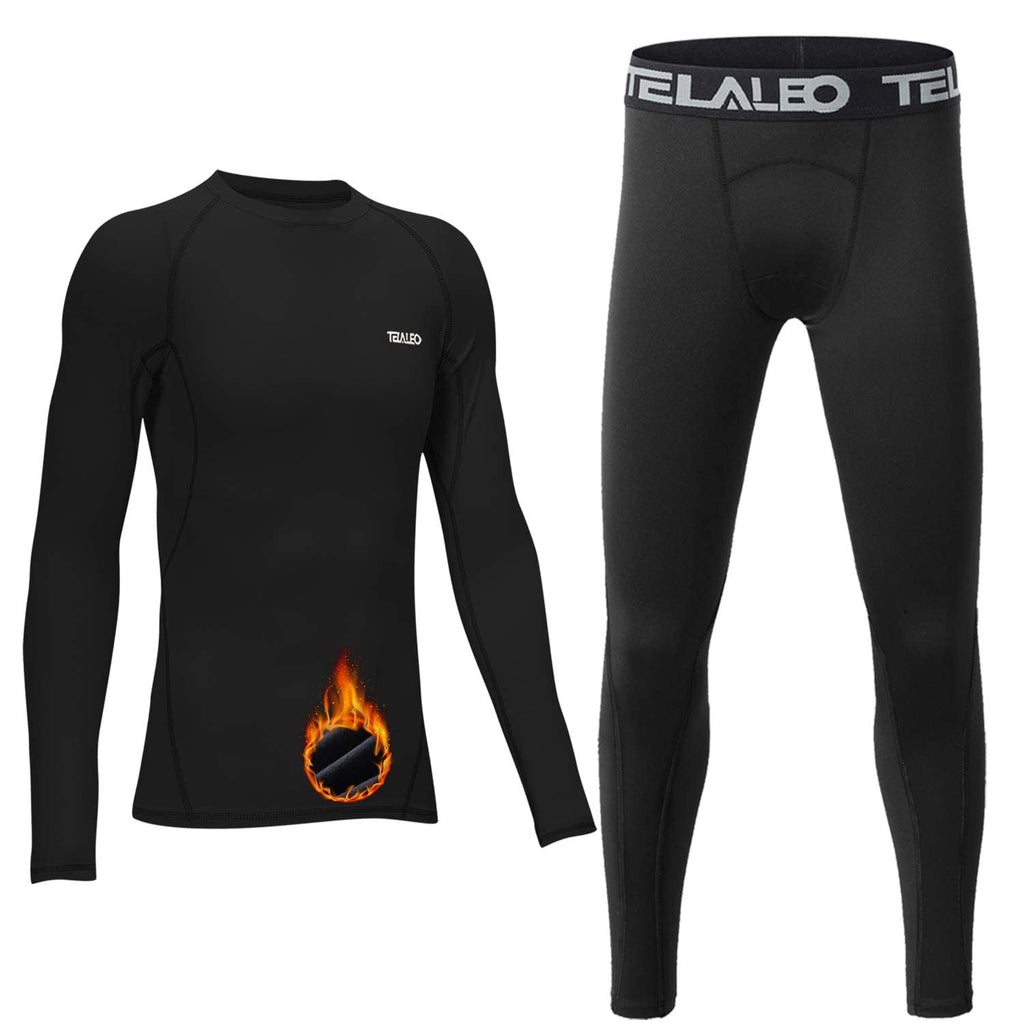 TELALEO Boys Thermal Set Fleece Lined Youth Compression Shirt Pants