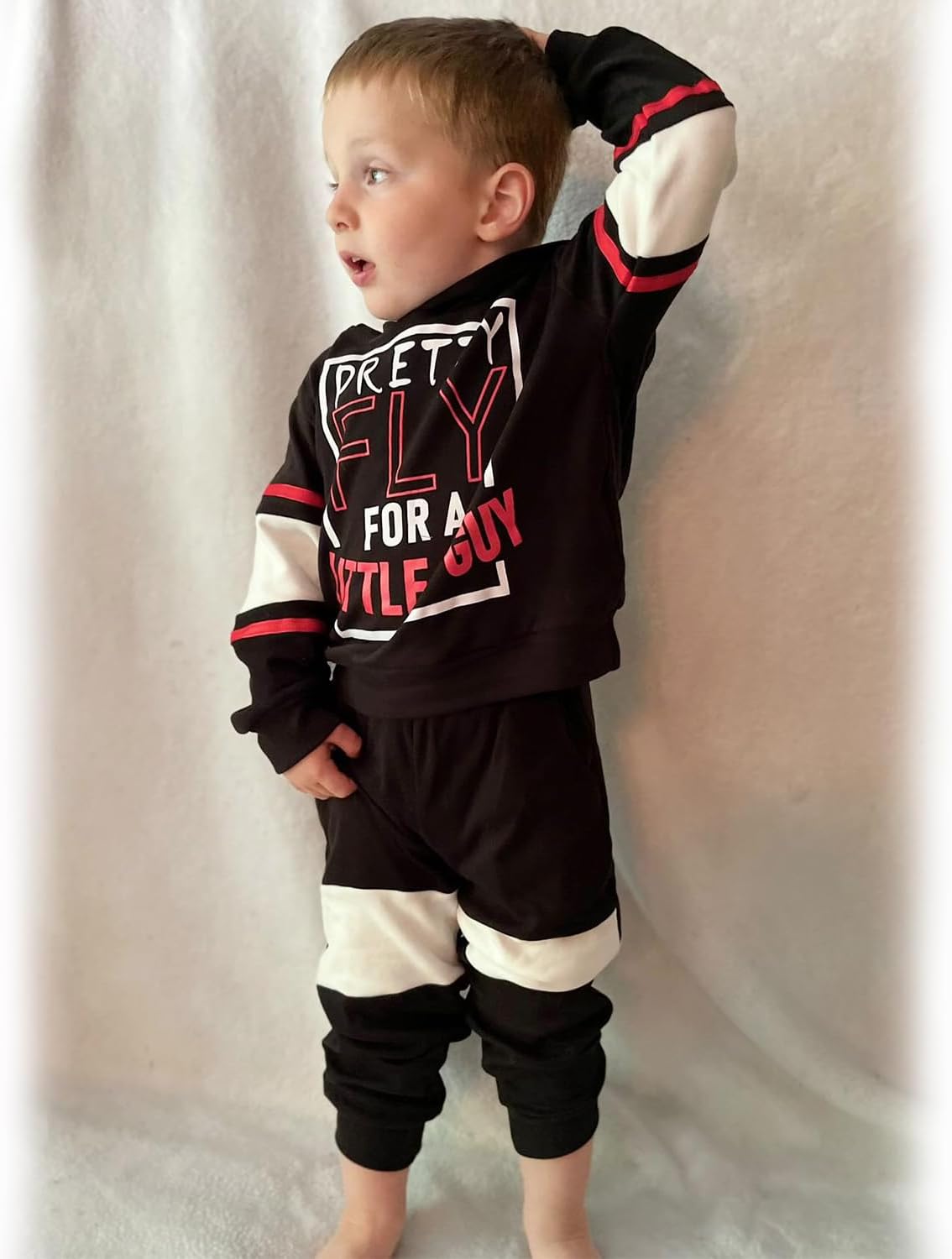 HINTINA Toddler Little Boy Letter Print Hooded Sweatsuit Outfits Long Sleeve Sweatshirt Jogger Fall Winter Clothes Set