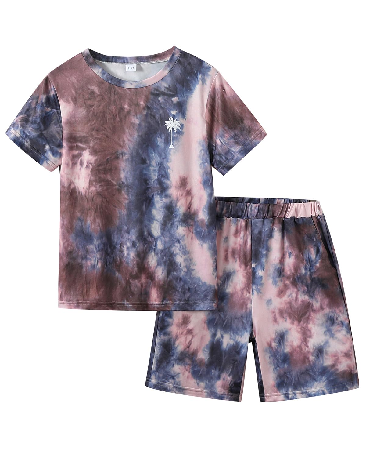 Kid Toddler Baby Boys Clothes Tie-dye Palm Leaf Top 2Pcs Summer Shorts Set