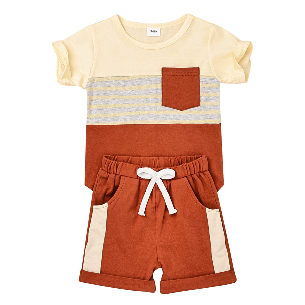 FOCUTEBB Toddler Boy Clothes Summer Patchwork T-Shirt Shorts 2Pc Set 12M-5T