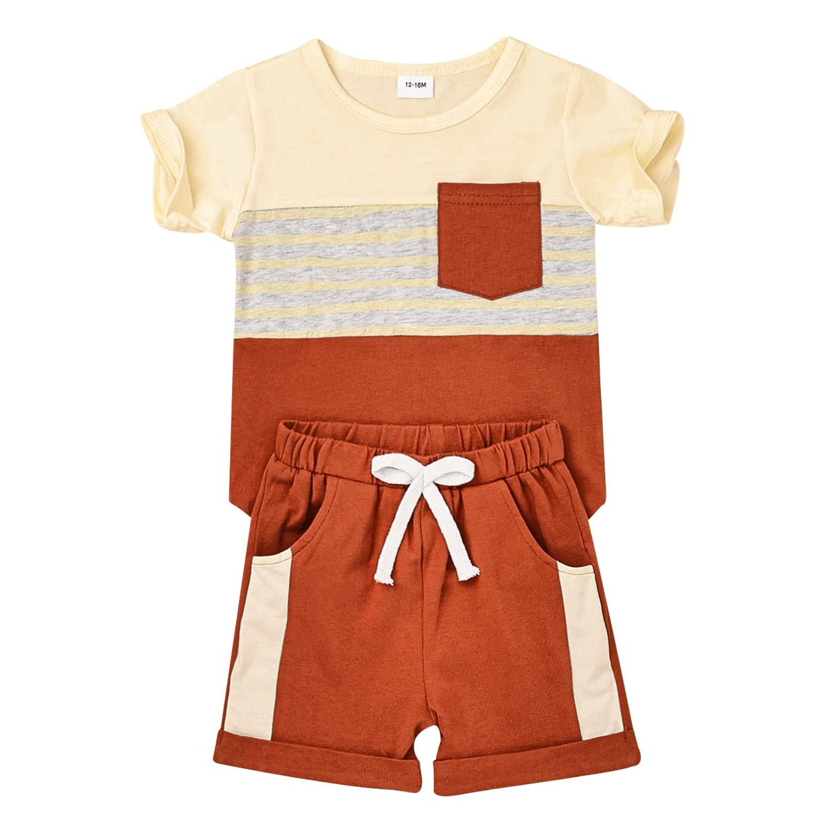 FOCUTEBB Toddler Boy Clothes Summer Patchwork T-Shirt Shorts 2Pc Set 12M-5T
