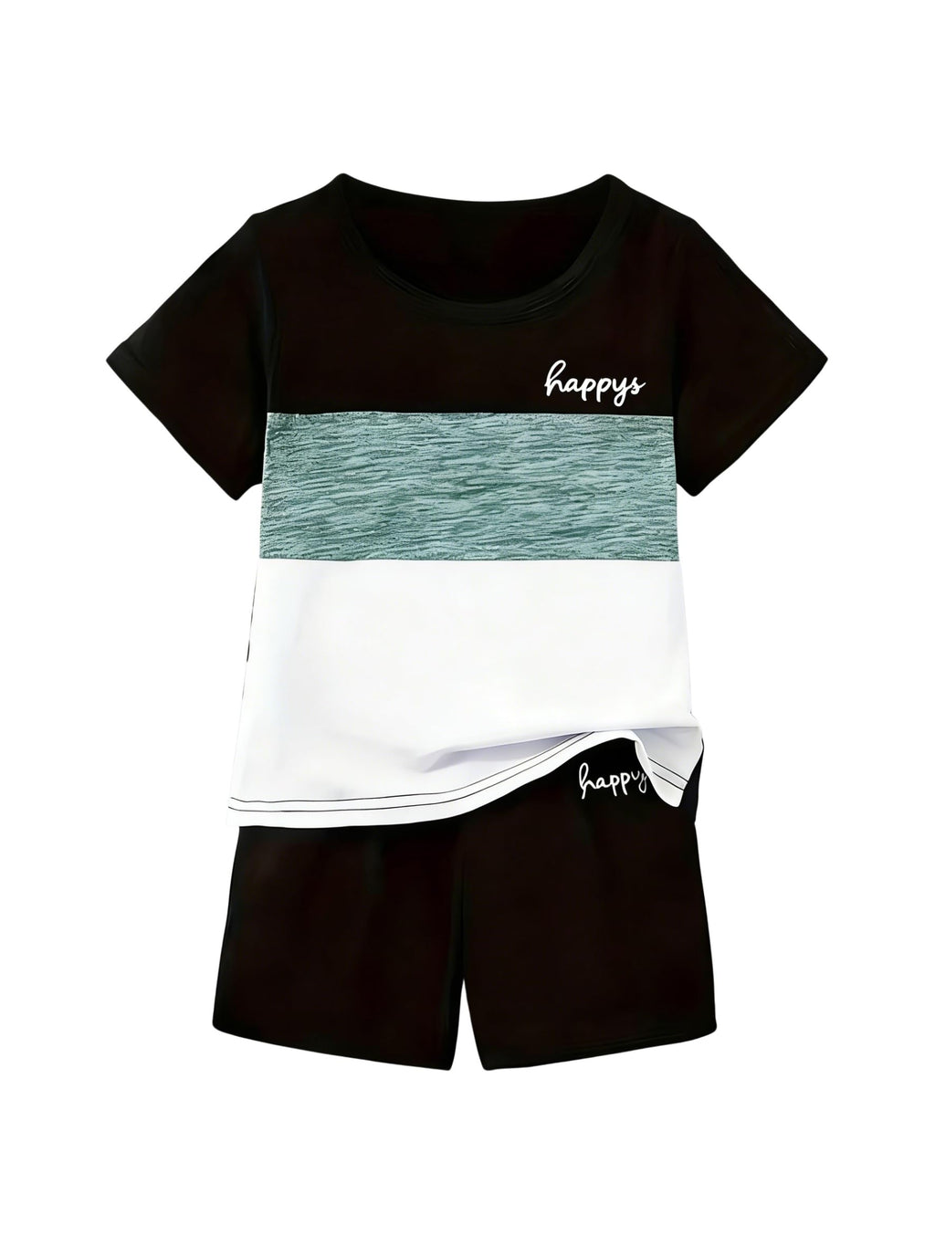 Yoxindax Toddler Kid Boy Clothes Colorblock Letter Graphic Tee Shorts 2PC Summer Outfit Set
