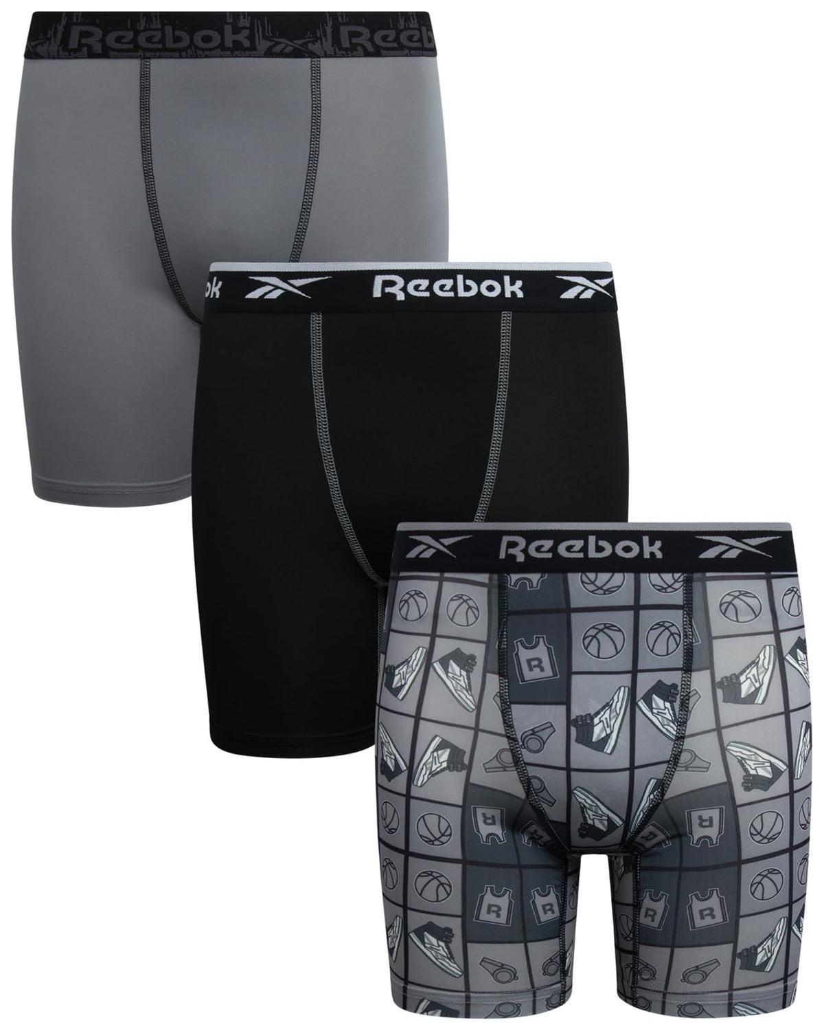 Reebok Boys Boxer Briefs 3 Pack Performance Underwear with Pouch, 6” Inseam