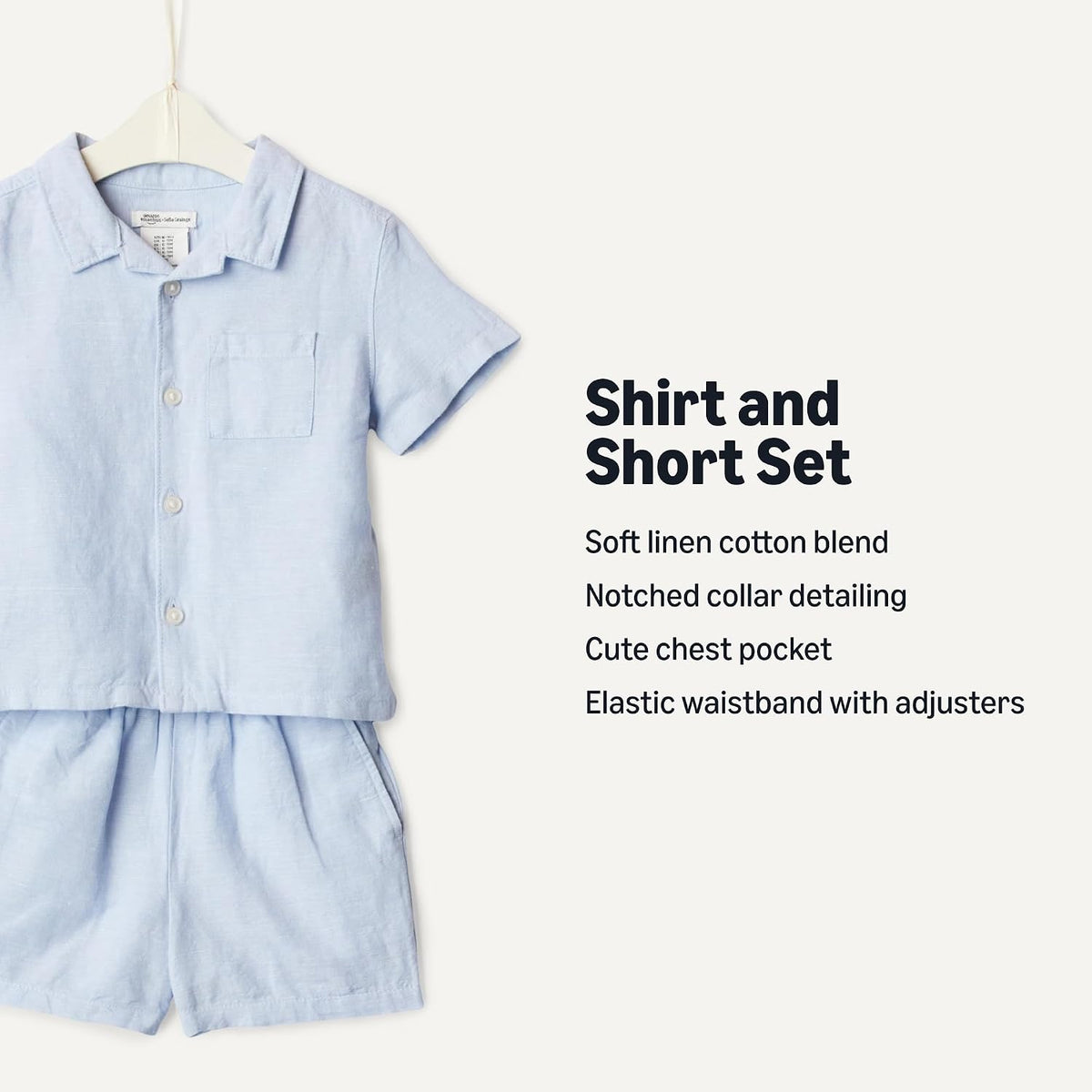 Amazon Essentials x Sofia Grainge Toddlers and Baby Boys' Cotton Linen Short Sleeve Shirt & Shorts Play Set