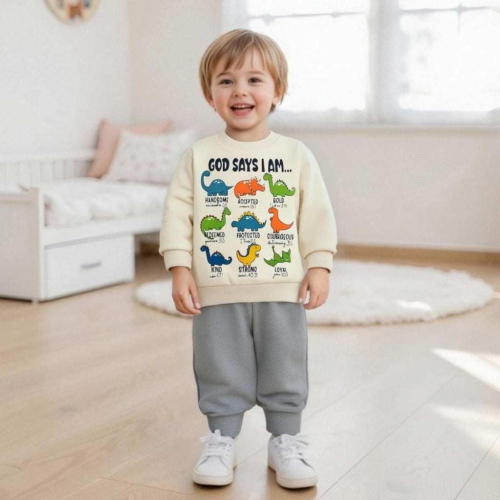 Fernvia Toddler Boy Fall Winter Clothes God Says I Am Long Sleeve Pullover Sweatshirts + Solid Joggers Pants Outfits Set