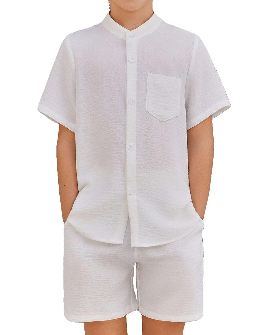 Arshiner Toddler Boys 2 Piece Outfits Texture Button Down Shirt and Shorts