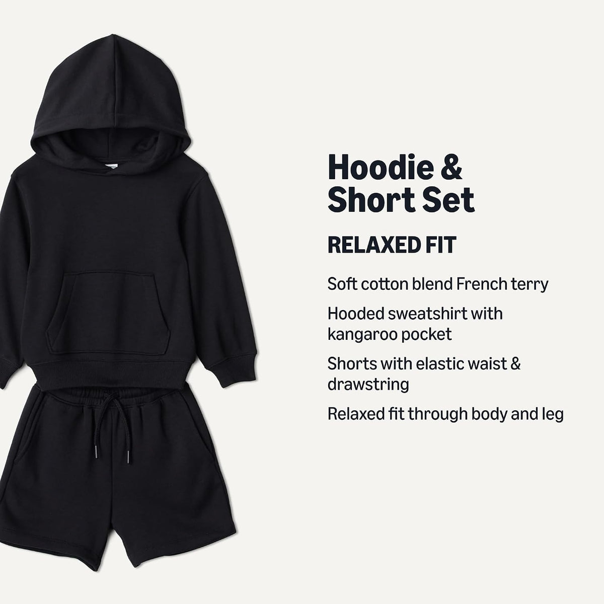 Amazon Essentials Boys' French Terry Hoodie and Shorts Set with Kangaroo Pocket