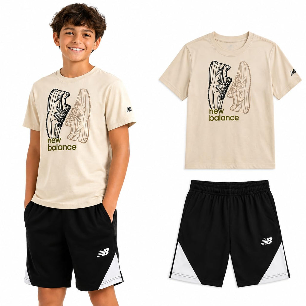 New Balance Boys 2 Piece Cotton Blend Jersey Shirt & Basketball Shorts