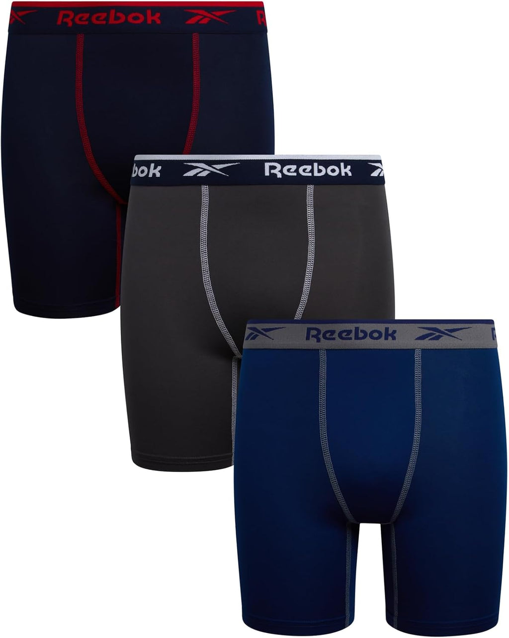 Reebok Boys Boxer Briefs 3 Pack Performance Underwear with Pouch, 6” Inseam