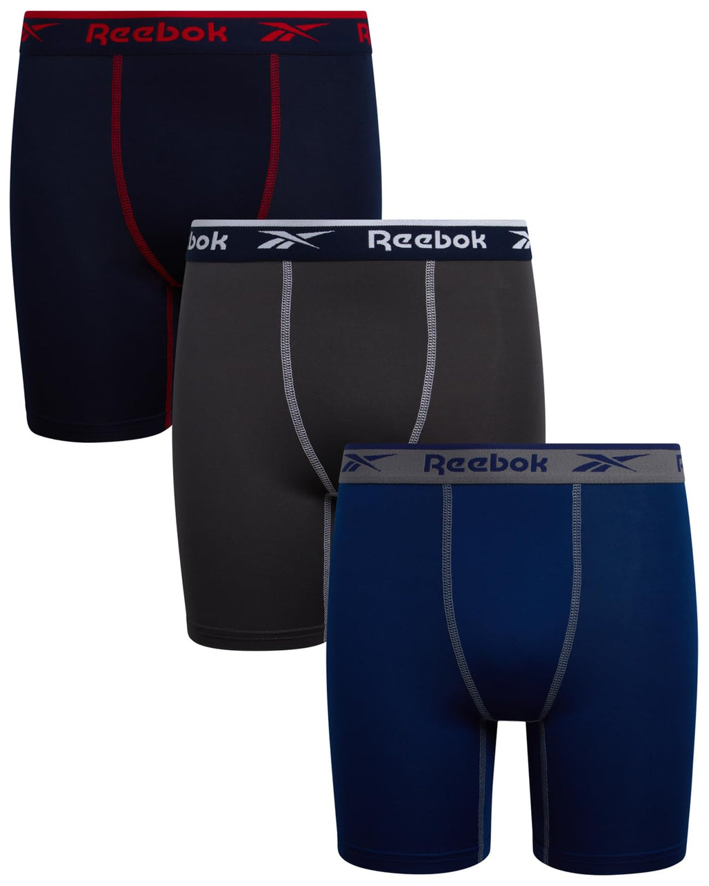 Reebok Boys Boxer Briefs 3 Pack Performance Underwear with Pouch, 6” Inseam